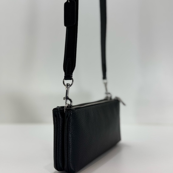 COACH Double Zip Crossbody Bag in Black Leather Wristlet - Picture 7 of 14